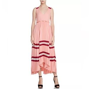 Maje Pink Ritello Striped Pleated Dress
